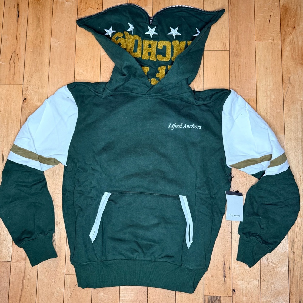 Lifted Anchors Green/White Zipper Flare Hoodie sz S